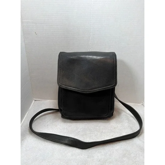 Fossil Crossbody Bag Women Small Black Leather Vintage Flap Messenger 75082