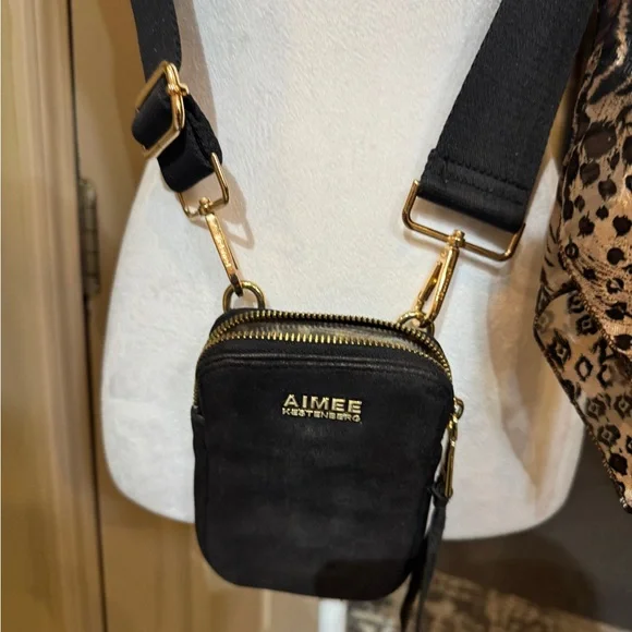27-AMY KESTENBERG black‎ suede like  Nylon Crossbody Accented w/ Scarf twilly