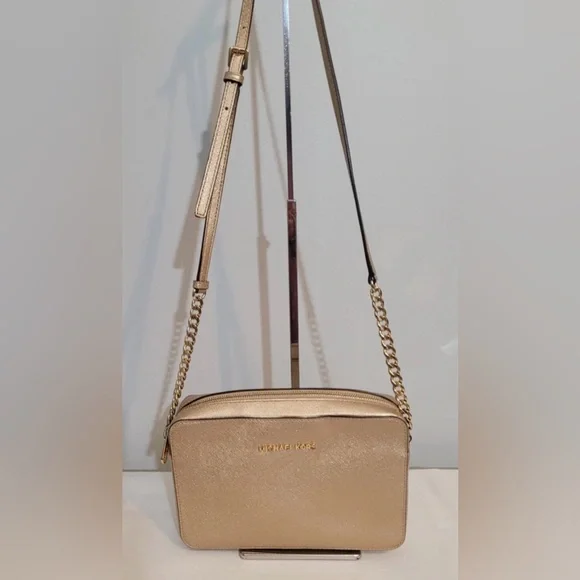 Michael Kors Jet Set Travel Metallic Gold Leather Crossbody Bag