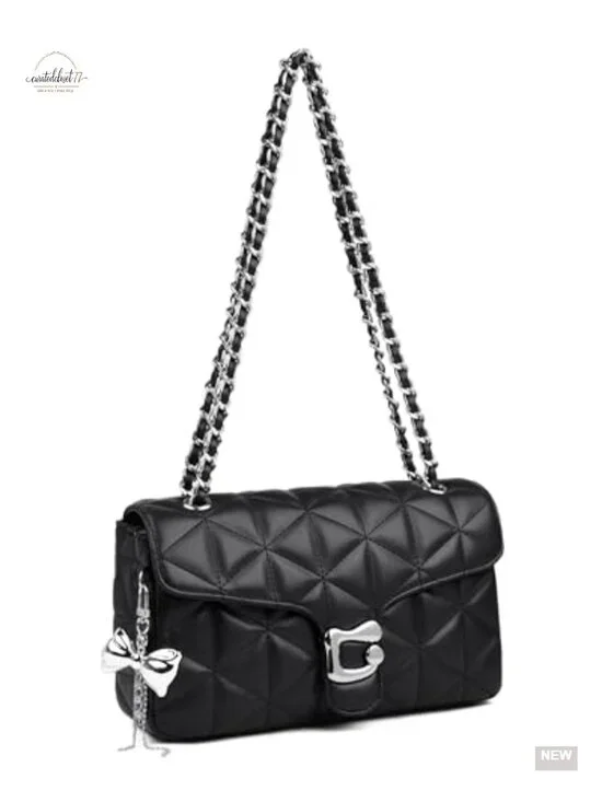 Quilted Vegan Leather Crossbody Bag with Adjustable Chain Strap - Small Satchel