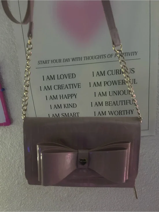 Betsey Johnson Lavender Pink Bow Crossbody Bag with Gold Chain
