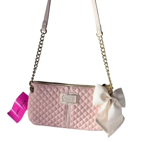 Betsey Johnson Blush Pink Quilted Mini Crossbody Bag with White Bow BM17035 NWT