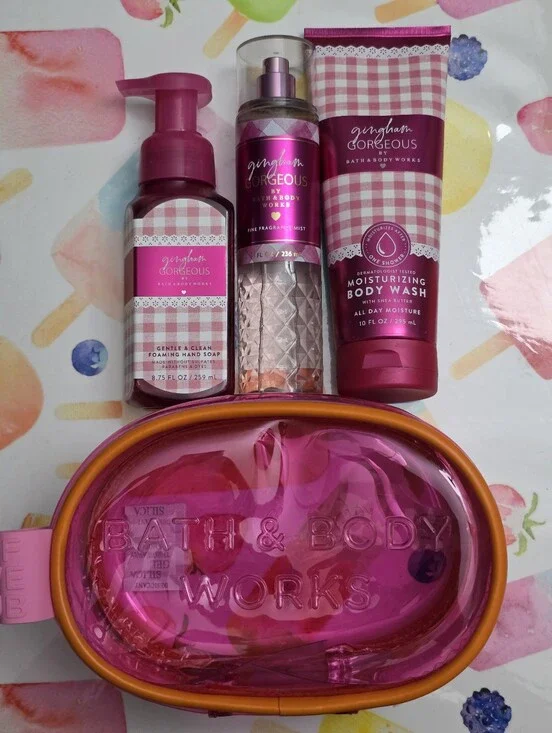 Bath & Body Works Gingham Gorgeous Pink Bath & Body Set 4 Piece NEW