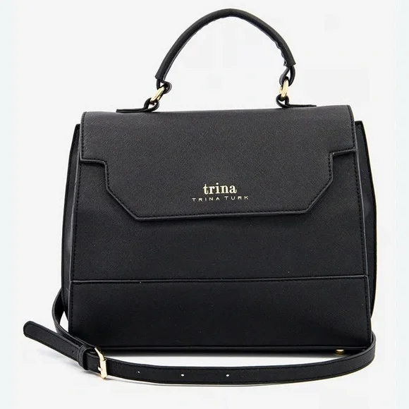 Sleek Sophisticated‎ Trina Turk Black Handbag or Crossbody with Gold Hardware