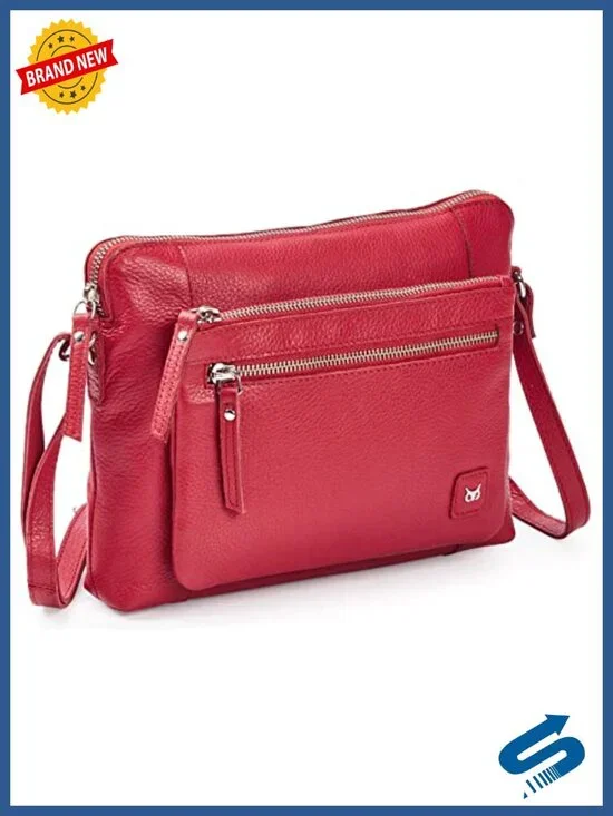 Small Genuine Pebbled Leather Crossbody Sling Shoulder Handbag with Adjustable