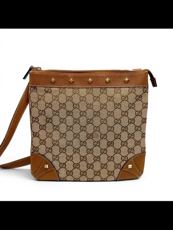 Gucci Brown GG Canvas Crossbody Bag with Leather Trim