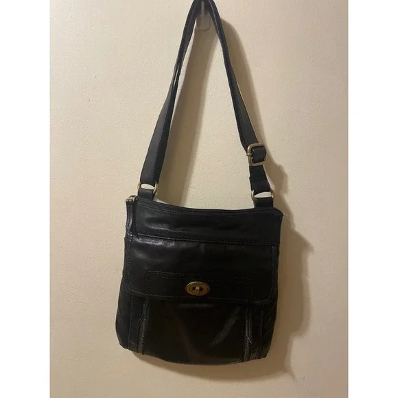 Fossil Stanton black leather crossbody bag