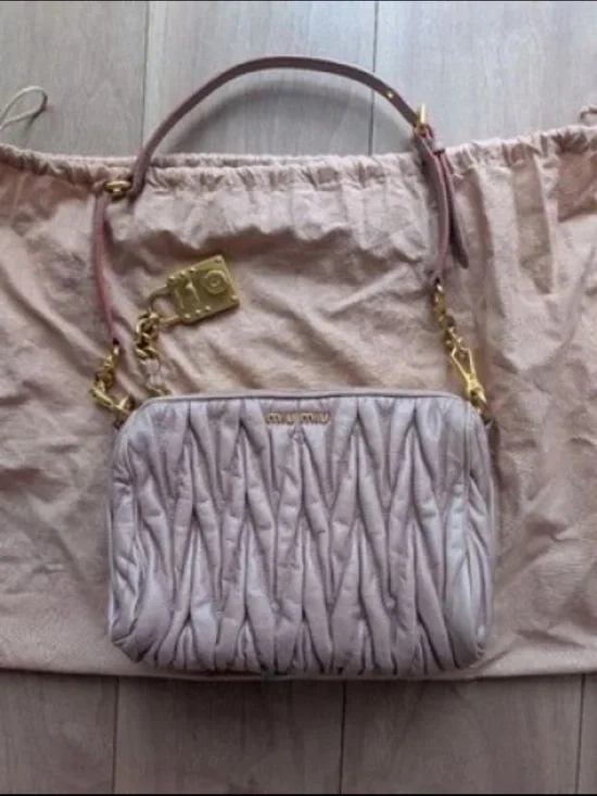 Miu Miu Dusty Pink Matelassé Leather Crossbody with Gold Hardware