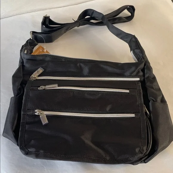 Classic Black‎ Messenger Bag with Silver Zippers