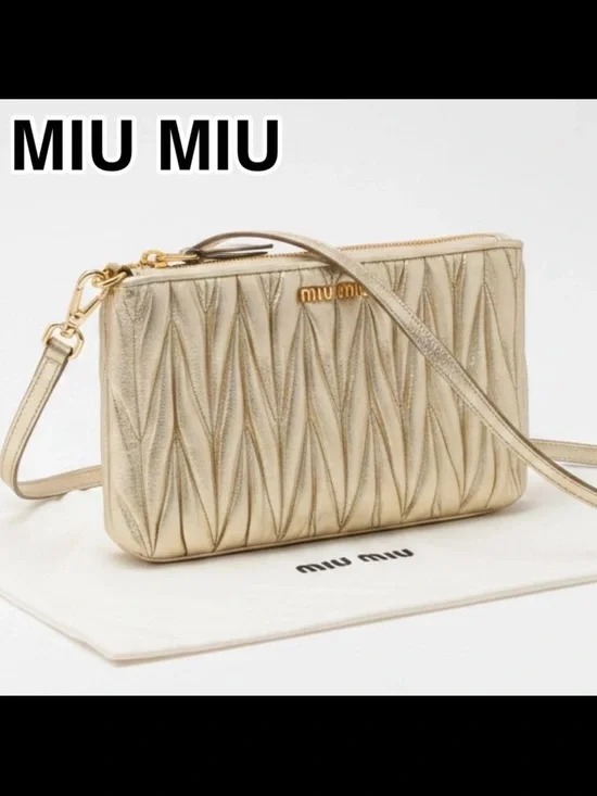 Miu Miu Gold Matelassé Leather Crossbody Bag