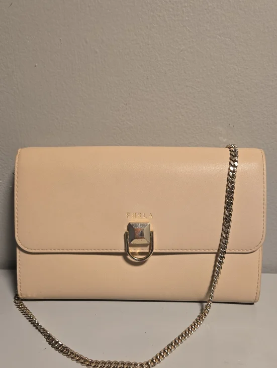 Furla Beige/Pale Pink Crossbody Bag with Gold Chain