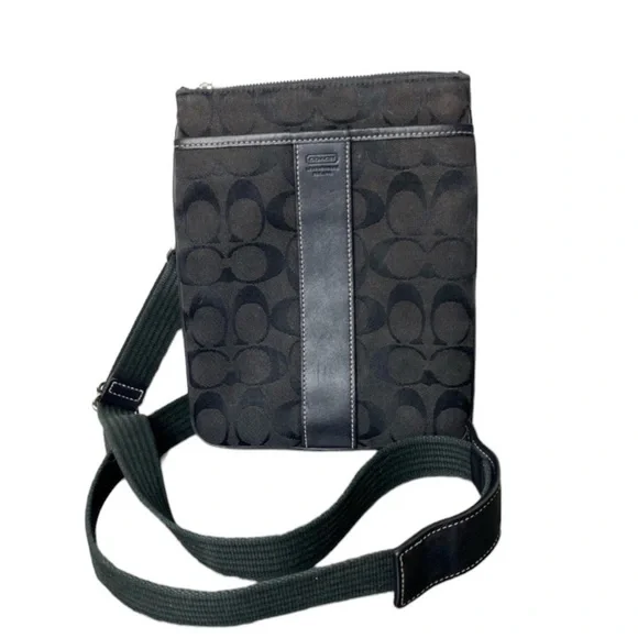 COACH Black Canvas with Leather Trim Crossbody File Bag