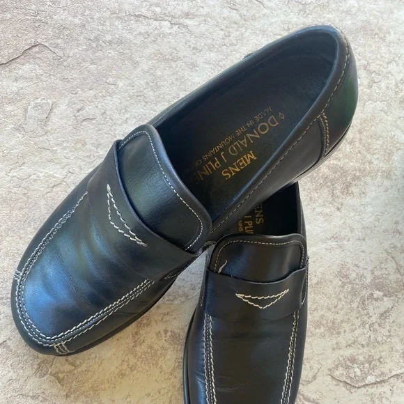 Vintage Donald J Plainer Men's Black Leather Penny Loafers‎ Slip On Size 7M