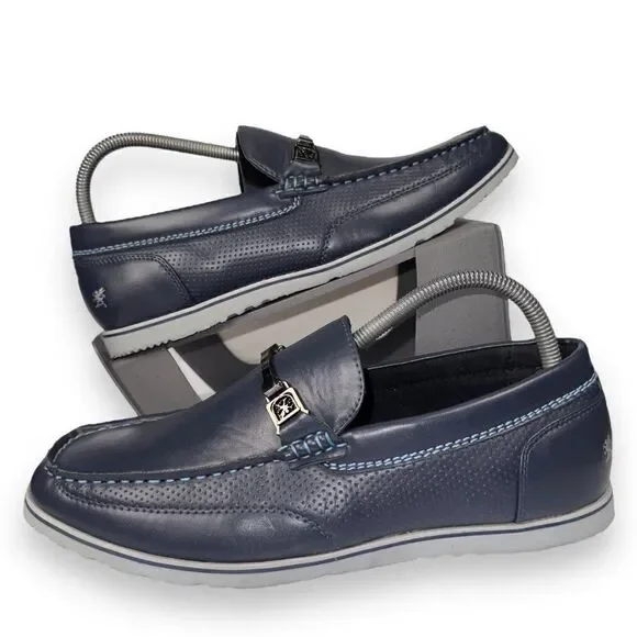 Stacy‎ Adams Chaz Moc Toe Leather Loafers Navy 25042-410 Men's 7.5M