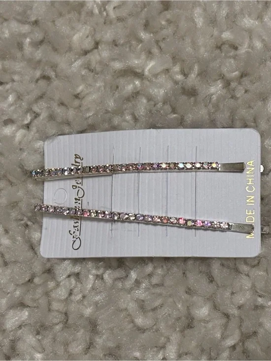 Crystal-Accented Pink Iridescent Hair Pins - Women Accessories