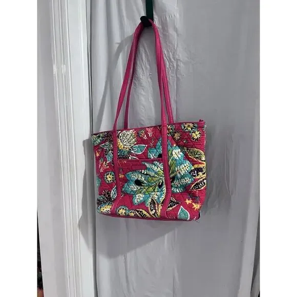 Vera Bradley Red Rumba Floral Small Trimmed Tote Bag 15 X 11 X 5