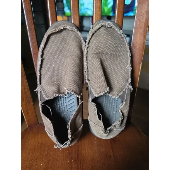 Crocs Brown Canvas Shoes Men's Size 10 M Slip On Casual Comfort Sneakers