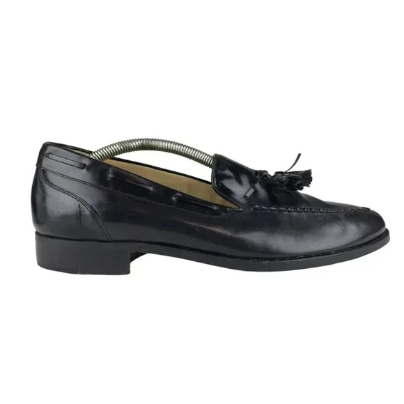 Jarman Mens Black Leather Almond Toe Slip‎ On Block Heel Loafer Shoes Size US 9D