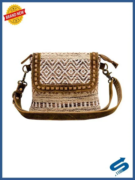 Canvas Leather Crossbody Bag Handcrafted Aztec Pattern Boho Purse