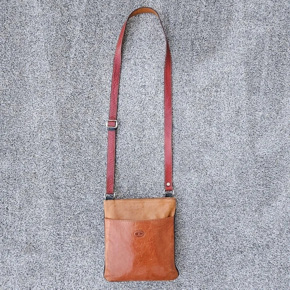 Cuoieria Fiorentina Vintage Crossbody Bag Smooth Brown Leather Purse Italy