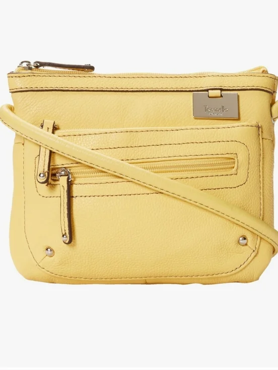 Tignanello Lined Pebbled Leather Butter Yellow Crossbody Bag Pockets‎ Organizer