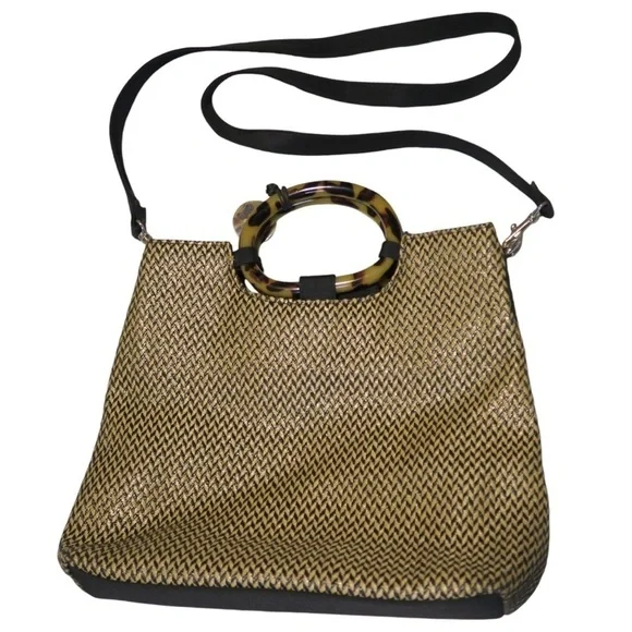 Vintage Marlo Woven Chevron Crossbody Handbag Tan Herringbone‎ Quiet Luxury