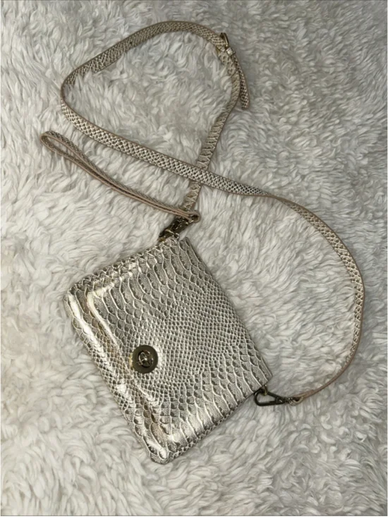 Charming Charlie Gold Snakeskin Pattern Small Crossbody Purse