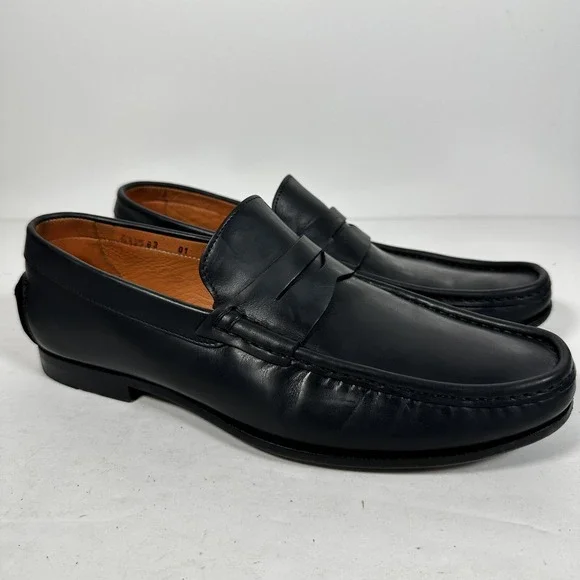 Santoni Fergus Black Penny Loafer Men's Shoes Size 10 D Made In Italy‎ Fast Ship