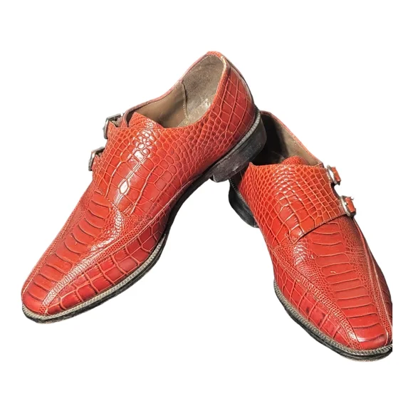 Stacy Adams Crocodile Monk Strap Dress Shoes Size 7 M Red‎ SB1