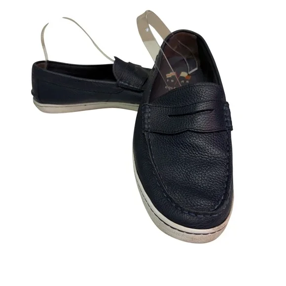 Cole Haan Mens Navy Blue Pebbled Leather Penny Loafers C14593‎ Size 11.5 M