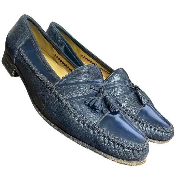 Moreschi navy blue genuine‎ leather tassle loafers Made in Italy - Men's 10