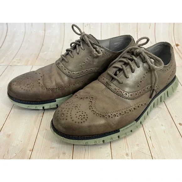 Cole Haan ZeroGrand Shoes Mens‎ 9.5M Toupe Leather Wingtip Brogue Oxford Sneaker