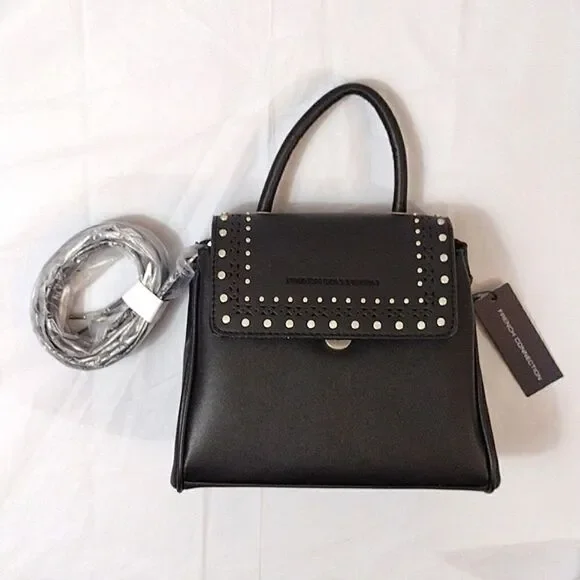 French Connection Bellita‎ Black Stud Mini Crossbody with Top Handle NWT