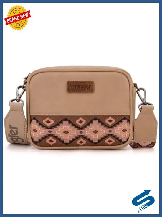 Small Crossbody Bag with Guitar Strap Aztec Pattern Vegan Leather