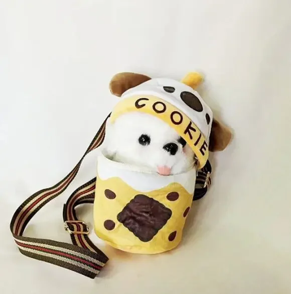 Cute Cookie Milk Tea Puppy Crossbody Bag Soft Plush Dog 2 in 1 Kids Gift