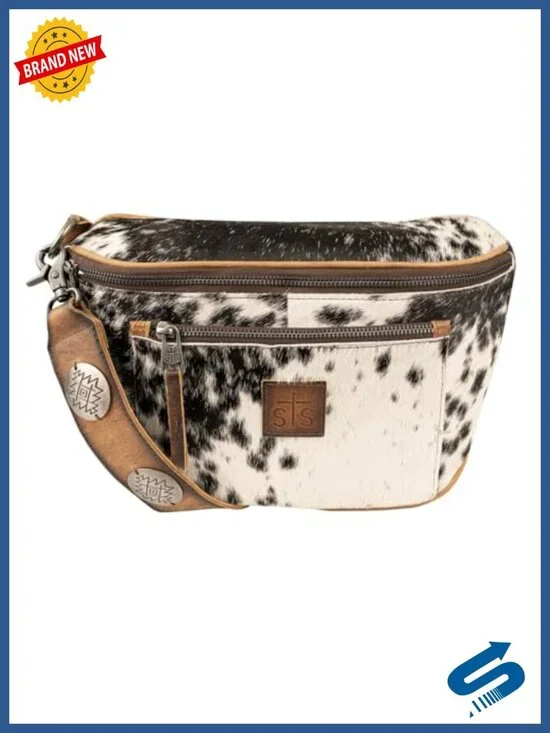 Cowhide and Leather Sling Bag with Adjustable Strap