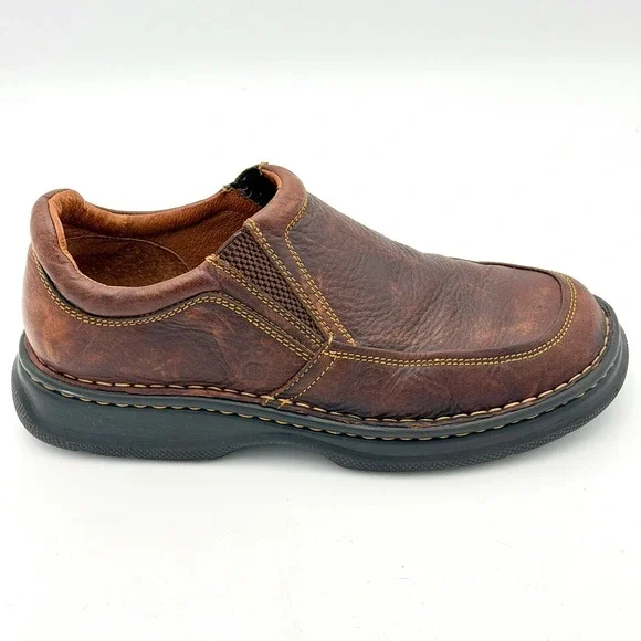 Born‎ Mens Brown Leather Slip On Loafers Moc Toe Shoes B6093 Size 9 42.5