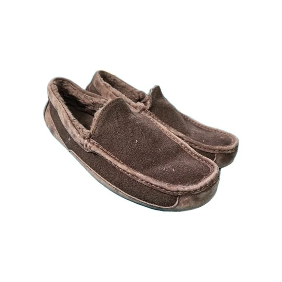UGG Ascot Men's Brown Moccasin Slipper, Size 14 -‎ Espresso Rubber Sole