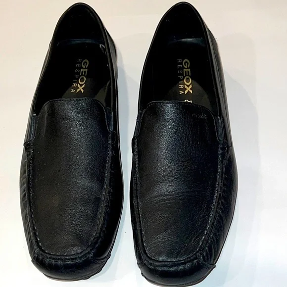 GEOX Mens Respira Black Italian Leather Loafer Driving Shoe  Size 43.5 US 10.5