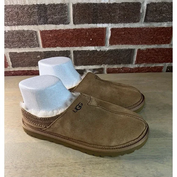 UGG Mens Neuman Slipper Shoes Slip On Chestnut Suede Shearling‎ Size 7