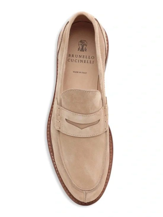 Brunello Cucinelli Tan Suede Penny Loafers Size 43 Made in Italy