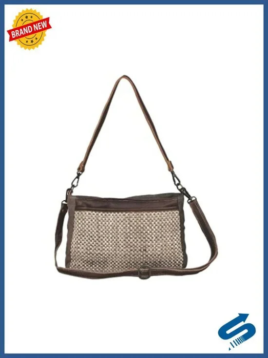 Upcycled Canvas & Leather Crossbody Bag with Zip Closure