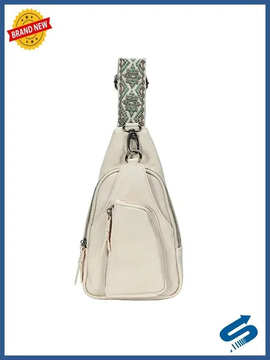 Vegan Leather Crossbody Sling Bag with Webbing Strap - Adjustable 16-20