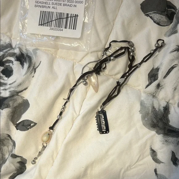 NWT Free People Sea Shell Black‎ Rope Suede Beaded Hair Clip-in Accessory