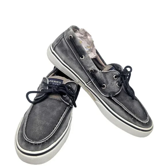 Sperry Top Sider Bahama Boat Shoes Black Acid Washed Canvas 0224204 Sz 11.5 EUC
