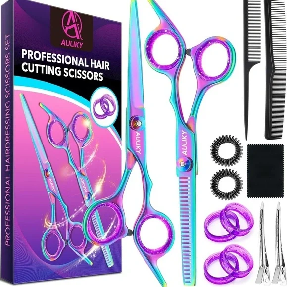 Professional Hair Cutting and Blending Scissors, 13 piece set combs, hair clips