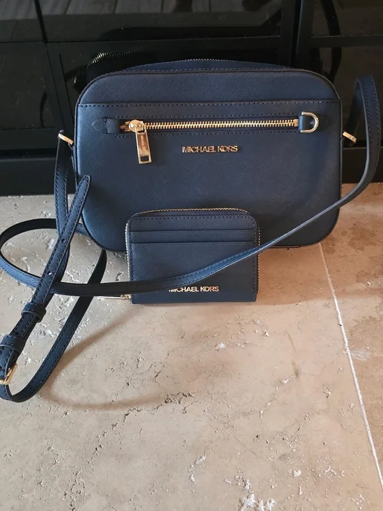 Michael Kors Navy Saffiano Crossbody with Matching Card Case
