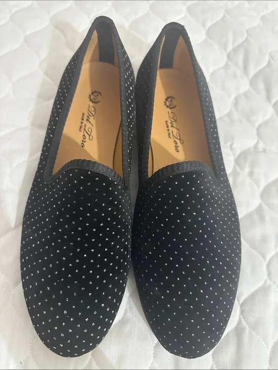 Del Toro Black Velvet Crystal-Studded Mens Loafers