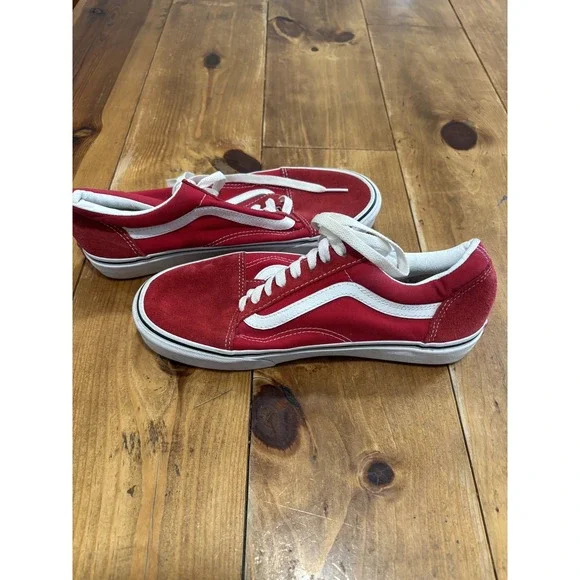 Vans Old Skool Red Suede Canvas Low Top Skate Shoes Men's US 7.5