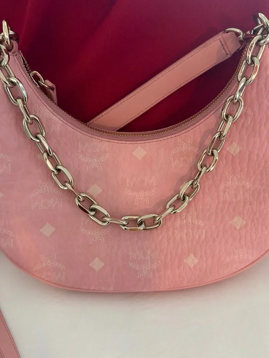 MCM Pink Shoulder Hobo with Gold Chain